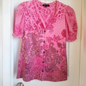 B.L.E.U. Vibrant Pink Patterned Blouse